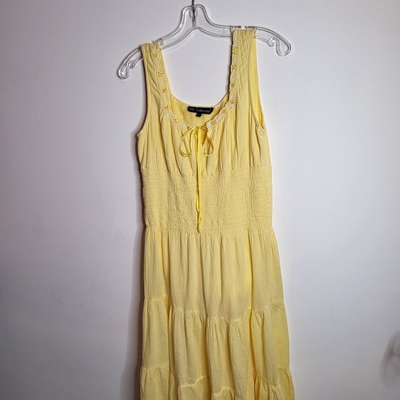 Womens Mlle Gabrielle Sun Dress, Yellow, ruffle tiered, soft gauze, lined, sz. M - Picture 1 of 6